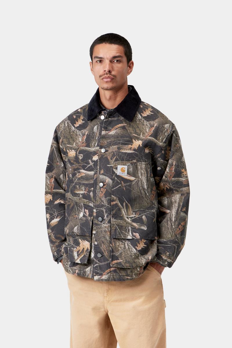 Carhartt Lander Coat - Camo Feather Tree, Black / Black, Stone washed