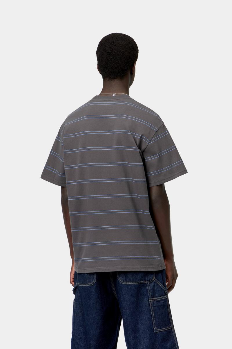 Carhartt S/S Bert Pocket T-Shirt - Bert Stripe, Graphite / Curacao, Garment dyed