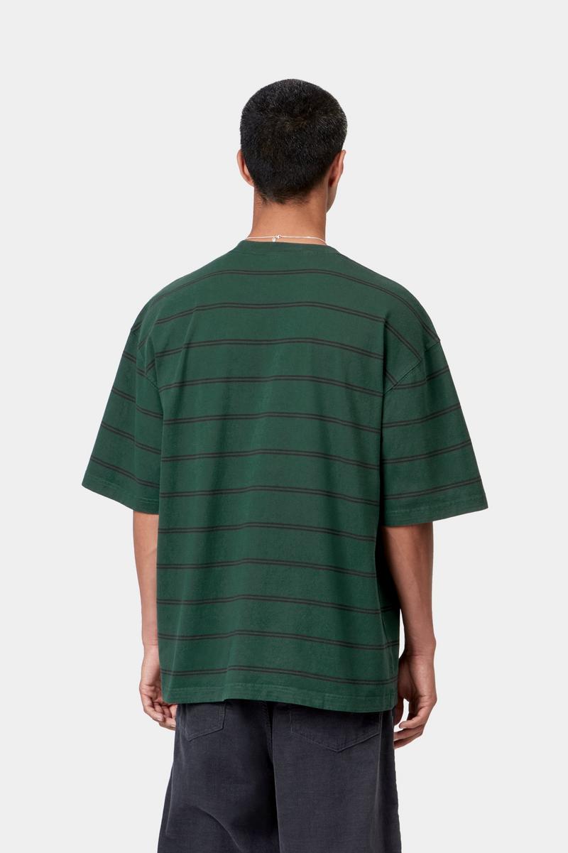 Carhartt S/S Cardona Pocket T-Shirt - Cardona Stripe, Natural / Dark Scarab, Garment dyed
