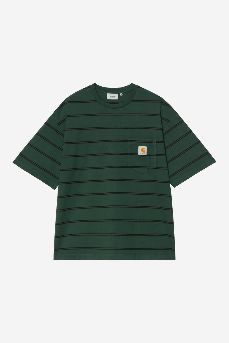 Carhartt S/S Cardona Pocket T-Shirt - Cardona Stripe, Natural / Dark Scarab, Garment dyed