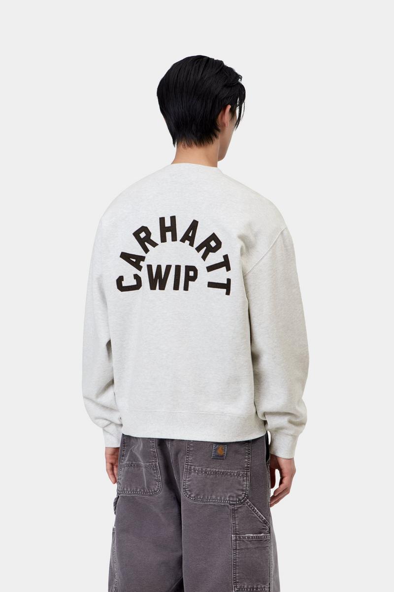 Carhartt Arch Script Sweatshirt - Ash Heather / Dark Navy, Stone washed