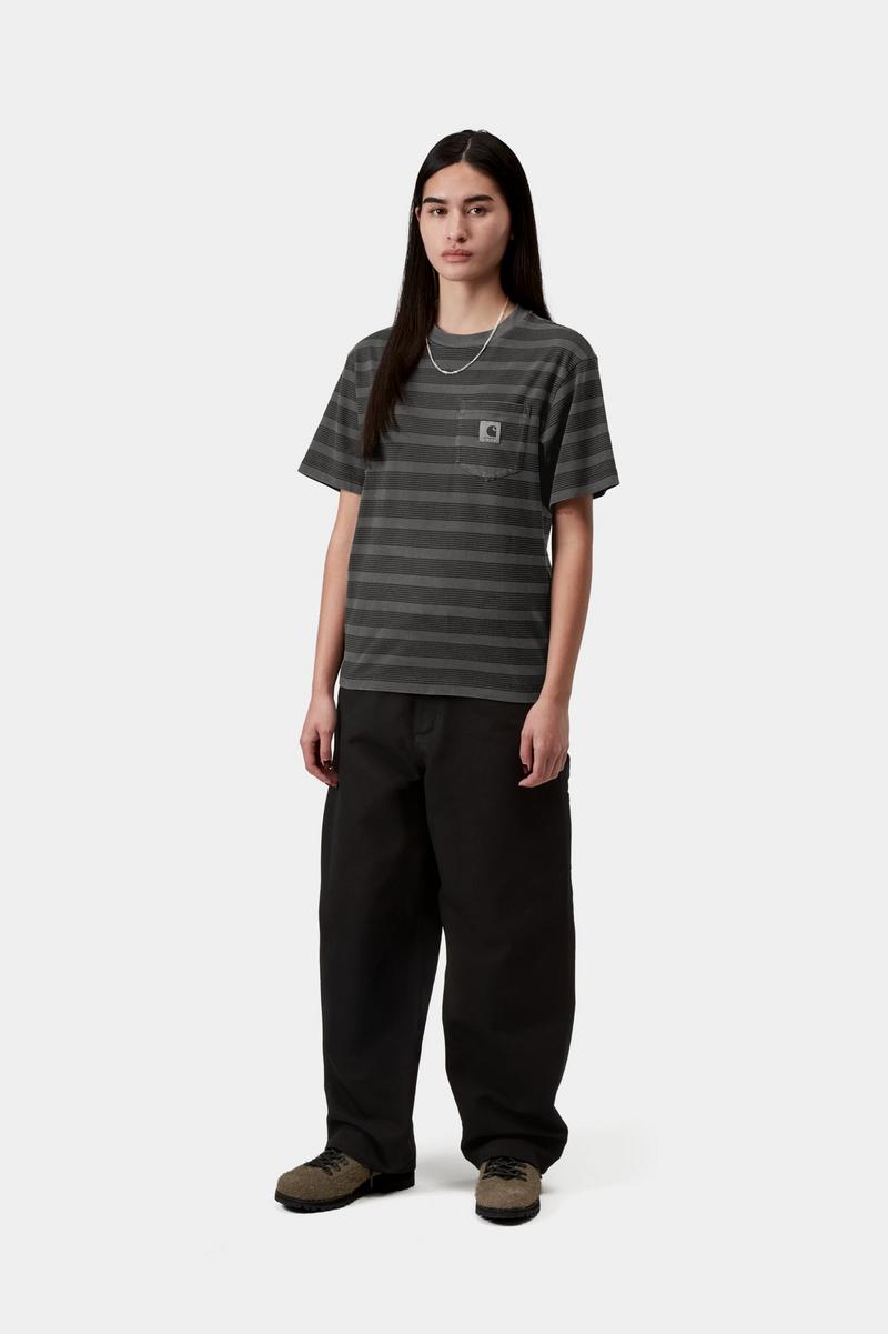 Carhartt S/S Hanson Pocket T-Shirt - Hanson W Stripe, Black, Garment dyed
